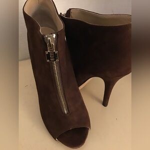 Elisabtta Franchi women brown suede open toe heel boots US 7